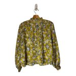 ZARA  Shirt Women Small Yellow Floral Print Jacquard‎ Ruffle Front Blouse Boho Photo 2