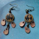 Wooden Panda Bear Dangle‎ Earrings Vintage Funky Earthy Brown Pink Artsy Jewelry Photo 4