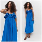Mango  Cobalt Blue Long Maxi Dress Ruffles Size Small Babydoll Preppy Art Chic Photo 8