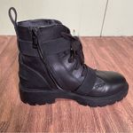 UGG  Noe Combat Moto Leather Black Lug Sole‎ Buckle Boot Women Sz 8 Military Cop Photo 6