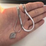 Layered Snake Chain Geometric Rhombus Cross Pendant Necklace for Men Women Silver Photo 4