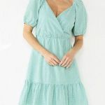 Draper James RSVP Puff-Sleeve Surplice Dress mint green & white Gingham Pockets Photo 1