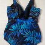 MiracleSuit  Tropical Blue Gold Foil Palms Print Design One Piece Swimsuit Sz 14 Photo 3