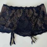 Victoria's Secret  34B BRA SET+garter skirt Size Small Black Gold ANGEL FANTASIES Photo 5
