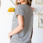 NEW White & Black Mixed Stripes Crewneck Short Sleeve Tee with Chest Pocket M Size M Photo 2