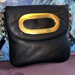Michael Kors Black Leather and Gold Metal Crossbody Bag Photo 0