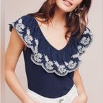 Moulinette Soeurs  Midnight Blue Blouse with White Embroidery Size Medium Photo 1