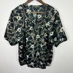 East 5th East 5th Blouse Womens XL Green Black Animal Print Embellished Neck Y2K Preppy Photo 0