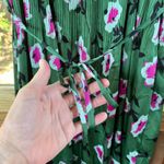 Anthropologie Mireille Green And Pink Floral Satin Pleated Midi Dress Size L Photo 6