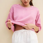 Pilcro  Anthropologie The Niki Bubble Sleeve Lightweight Sweatshirt Medium Pink Photo 0
