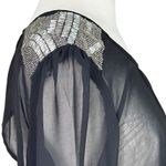 Fun & Flirt Black Sheer Mesh beaded Shoulder Cutout Back Peplum Top Sparkly NYE Photo 2