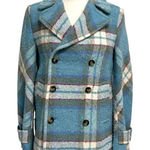 Sundance  Wool Blend Plaid Double Breast Coat Twee Boho Blue size XS Petite Photo 0