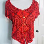Charlotte Russe Red Bandana Pattern Tie Front Casual Top Size Medium Photo 0