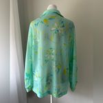Vintage ‘80s Sea Green, White & Yellow Sheer Floral Print Button Down Blouse Green Size XL Photo 3