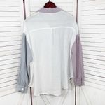 Entro  Oversized Gauze Color Block Button Up Shirt White Grey Purple Small Photo 7