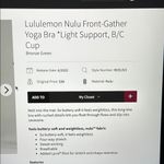 Lululemon  Nulu Front Gather Yoga Bra Light Support B/C Cup Sz8 Bronze Green Photo 2