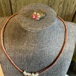 Handmade Pink Sparkle Pendant White Fresh Water Pearl Choker Set / Vintage Ring Photo 4