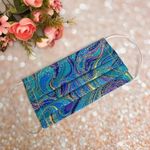 Luxury Face Mask Blue Teal Turquoise With Gold Metallic Swirls Multiple Photo 2