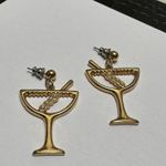 Avon Women’s Pierced Dangle Drop Earrings Gold Tone & Rhinestone Olive Martini Photo 8