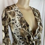 Animal Print Brown Long Sleeve Deep Plunge Bodysuit S Photo 6