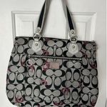 Coach Poppy Signature Hearts Glam Grey/ Black Canvas Large Tote Bag Photo 0