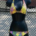 Trina Turk Gold Plated Embellished Multicolored Paisley Print Bikini Women’s 6 Photo 0