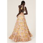 Mac Duggal  Yellow Floral Chiffon Lace Up Tie Up Back Gown Dress Photo 1