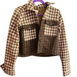 Stoosh  Women's Houndstooth Cropped Jacket‎ Brown Size L Casual Photo 0