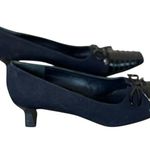 Vaneli Womens Navy Blue Fabric & Patent Leather Bow & Toe Size 8.5N Office Work Photo 2