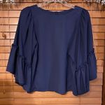 Saks 5th Avenue NWT $100 Saks Fifth Avenue Back Button Blue Crew Neck Blouse XS Photo 0