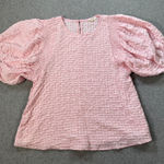 easel Puff Sleeve Textured Top Women's Small Pink White Smocked Coquette Blouse Photo 0