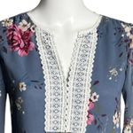White House | Black Market Shirt Womens 0 Blue Pink Floral Tunic Blouse Peasant Photo 3