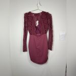 Haute Monde Chic  Burgundy Crochet Lace Bodycon Dress Long Sleeve Size Small 33” Photo 8