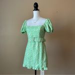 ZARA  | Green Floral Smocked Belted Mini Dress Sz M Photo 3