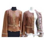 Cache Lamb Leather Lamb Fur Trim Suede Jacket Coat Lined Embellshed NWT $598 Photo 0