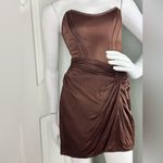 ZARA Brown Satin Corset w/Mock Wrap Attached Skirt Sold Out Size Medium Photo 4