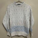 Eddie Bauer Vintage Sweater 1990's Style White Blue Snowflakes Knit Pullover Photo 0