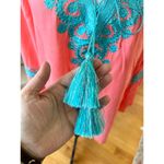 Maison du Caftan Coral Pink & Teal Metallic Embroidered Tunic Size XL Photo 1