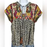 Coast Womens Mixed Media Embroidered Cheetah Tribal Animal Print Tassel Shirt XS Brown Photo 0
