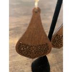 Handmade Long Wooden Dangle Earrings Gold Photo 4