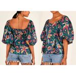 Farm Rio  | Tropical Birds Blouse Navy Blue Multi | Sz S | Tropical Bold Vibrant Photo 1