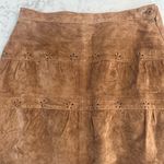Denim & Co 100% Leather Suede Skirt Medium Tan Western Flower Eyelet Lined Photo 4