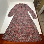 NICHOLAS Eleanor Cross Neck Keyhole Gathered Printed Midi Dress SZ 10 NEW *FLAW‎ Red Photo 2