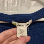 Akini  Royal Blue Crew Neck Ribbed Knit Merino Wool Blend Bishop Sleeve Sweater Photo 1