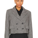 Free People  Heritage Cropped Blazer Herringbone Tweed‎ Double Breasted Size M Photo 0