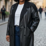 American Vintage Vintage Diana Marco 80s Woman’s Leather Trench Coat Black Witchy Grunge size 20 Photo 0