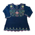 Berek Womens Size Large Flowered Shirt Long Sleeve Beaded‎ Black Photo 0