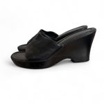 American Vintage 90'S‎ VTG. BLACK LEATHER CHUNKY HILLARD & HANSEN WEDGE SANDALS SIZE 8. Photo 2