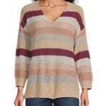 Knox Rose Women's  Striped V-Neck Pullover Sweater Antique Berry Size Large Photo 0