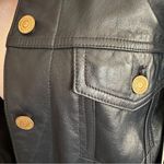 Ralph Lauren Vintage 100% Leather Button Front Jacket Navy Blue & Gold Sz. Small Photo 6
